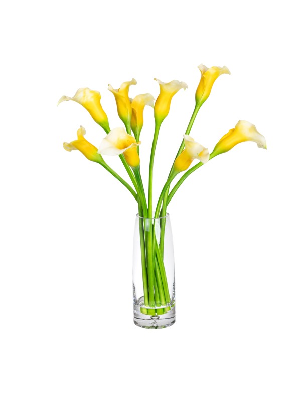 68CM CALLA LILY ARRNAGEMENT IN GLASS YELLOW - LAST 1 PIECE