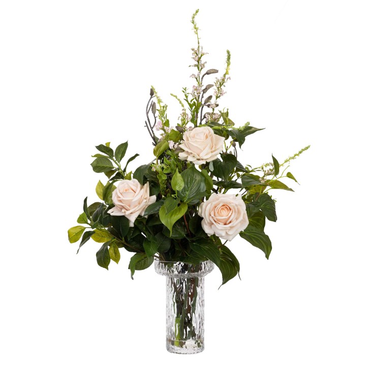 70CM WHITE ROSE ARRANGEMENT IN GLASS