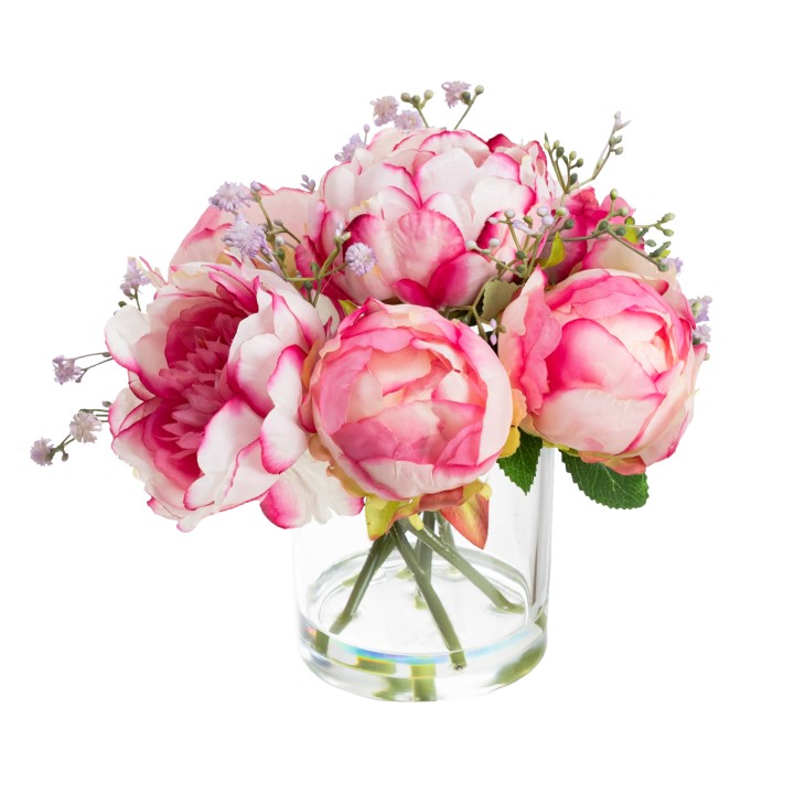 25CM PEONY ARRANGEMENT IN GLASS LILAC