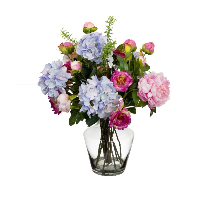 60CM HYDRANGEA & PEONY MIXED ARRANGEMENT IN GLASS
