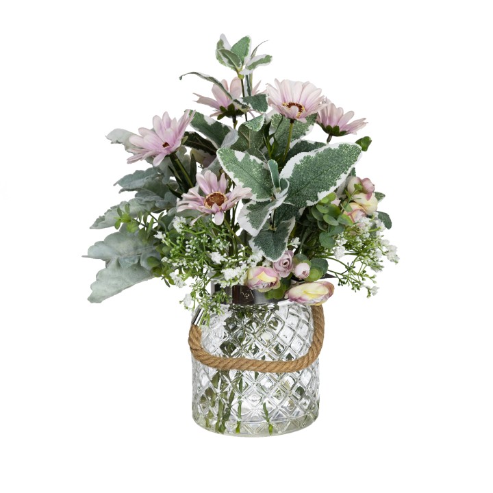 35CM EUSTOMA & GYPSO ARRANGEMENT IN GLASS - LAST 1 PIECE