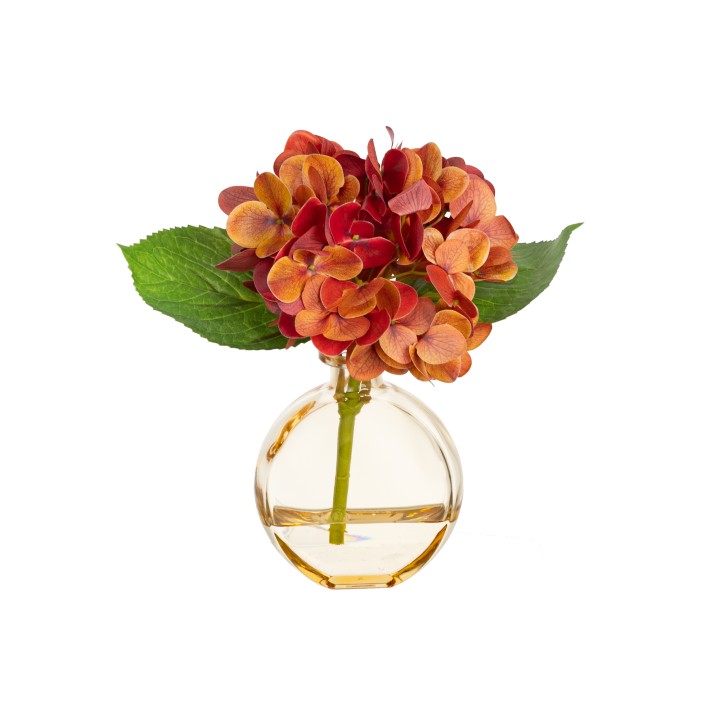 19CM HYDRANGEA IN BUD VASE ORANGE - LAST 2 PIECES