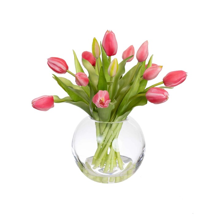 29CM TULIP ARRANGEMENT IN FISHBOWL VASE PINK
