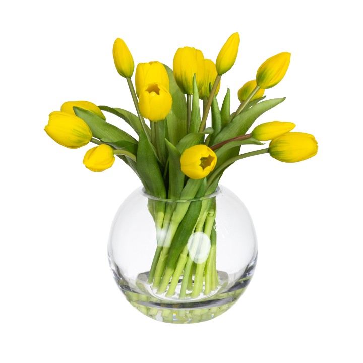 29CM TULIP ARRANGEMENT IN FISHBOWL VASE YELLOW