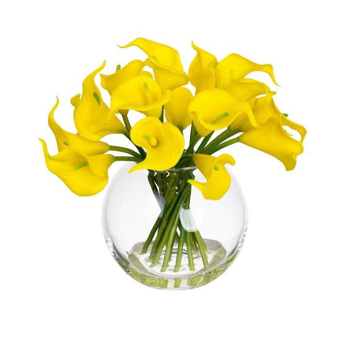 27CM REAL TOUCH CALLA LILY IN FISHBOWL VASE YELLOW