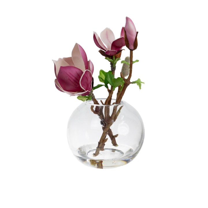25CM MAGNOLIA SPRAY IN FISHBOWL VASE FUCHSIA - LAST 3PC