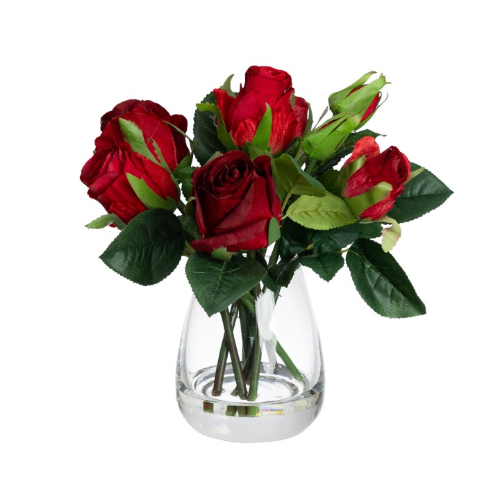 25CM ROSE ARRANGEMENT IN GLASS RED