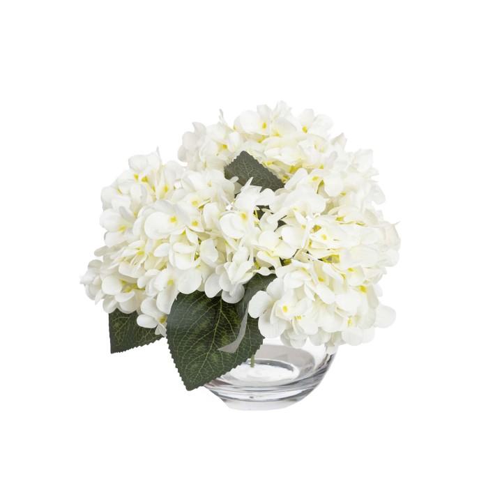 19CM HYDRANGEA IN FISHBOWL WHITE