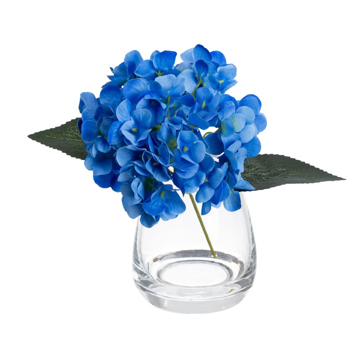 20CM MINI HYDRANGEA IN GLASS BLUE