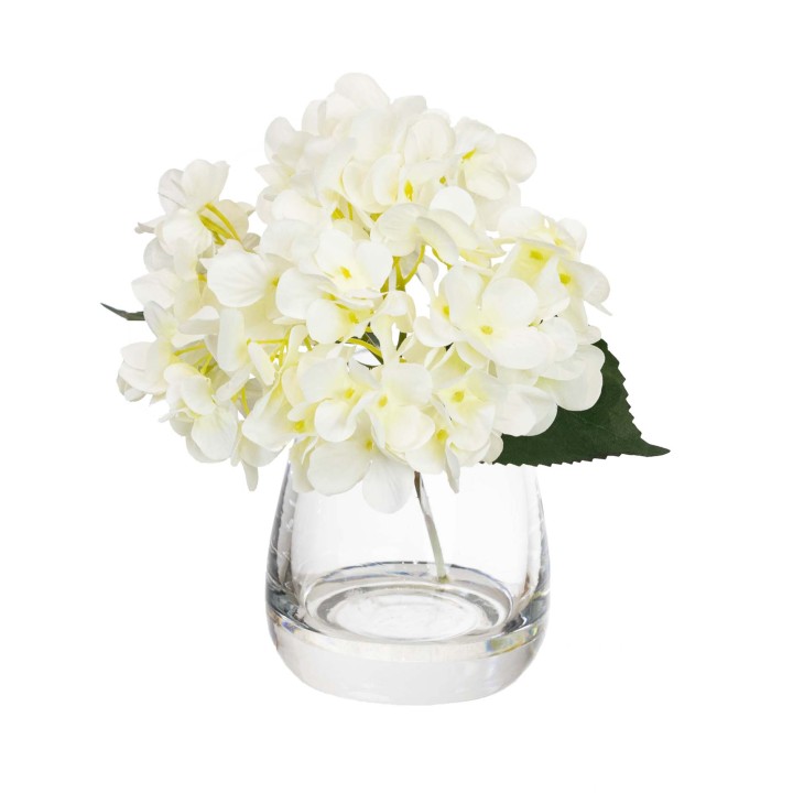 20CM MINI HYDRANGEA IN GLASS CREAM