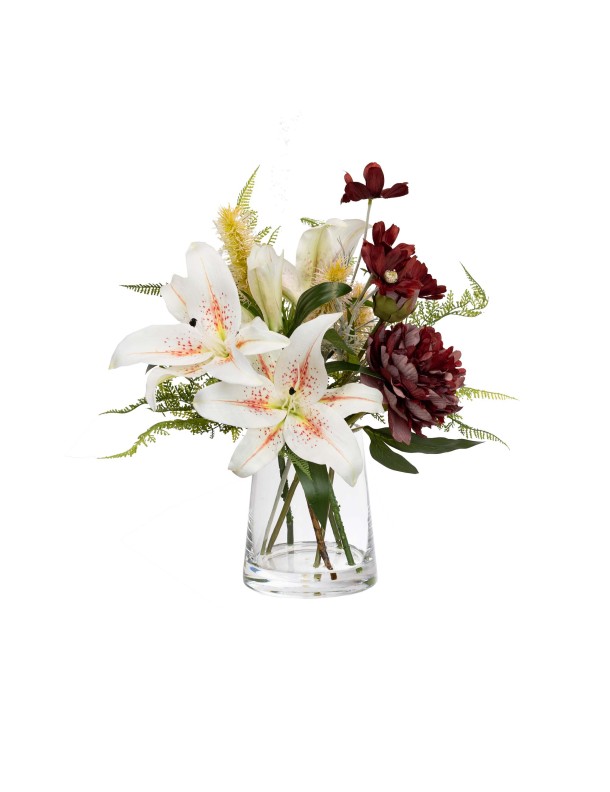 48CM LILIY MIXED ARRANGEMENT POPPY WHITE