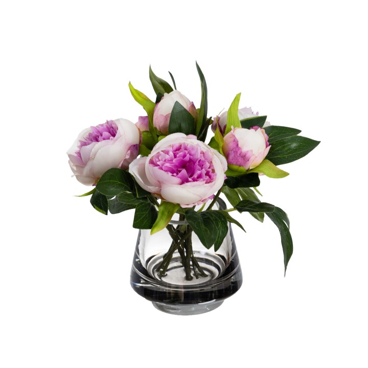 20CM PEONY ARRANGEMENT IN GLASS LILAC