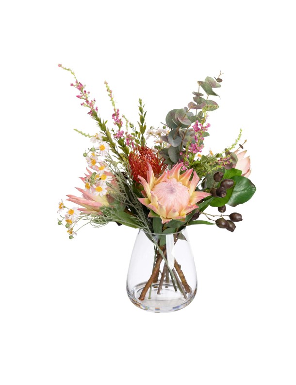 65CM PROTEA MIXED ARRANGEMENT IN GLASS