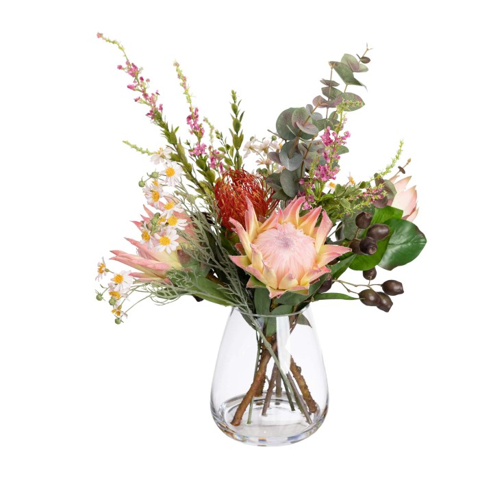 65CM PROTEA MIXED ARRANGEMENT IN GLASS