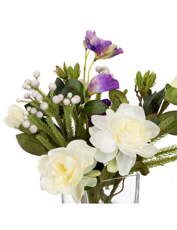 24CM GARDENIA MIXED ARRANGEMENT IN GLASS