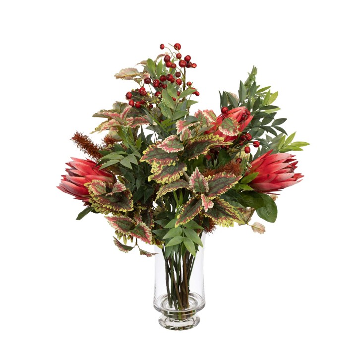 80CM PROTEA MIXED ARRANGEMENT IN GLASS