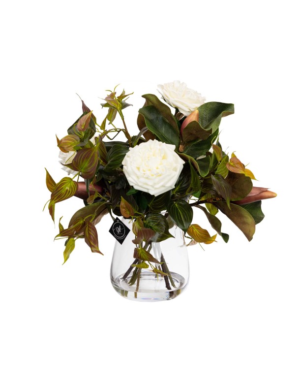 50CM MAGNOLIA MIXED ARRANGEMENT IN GLASS