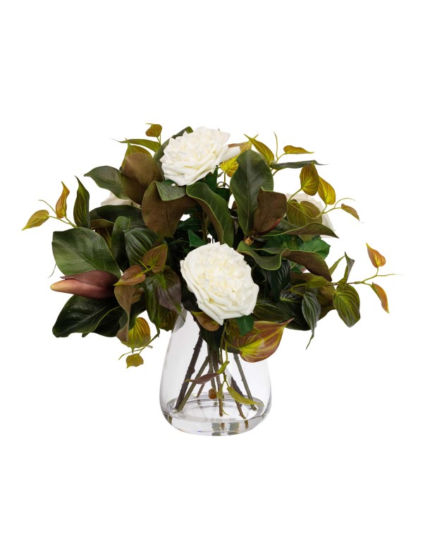 50CM MAGNOLIA MIXED ARRANGEMENT IN GLASS