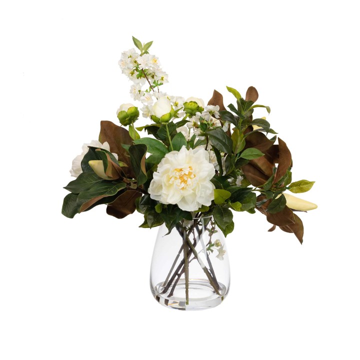 50CM PEONY & BLOSSOM MIXED ARRANGEMENT IN GLASS