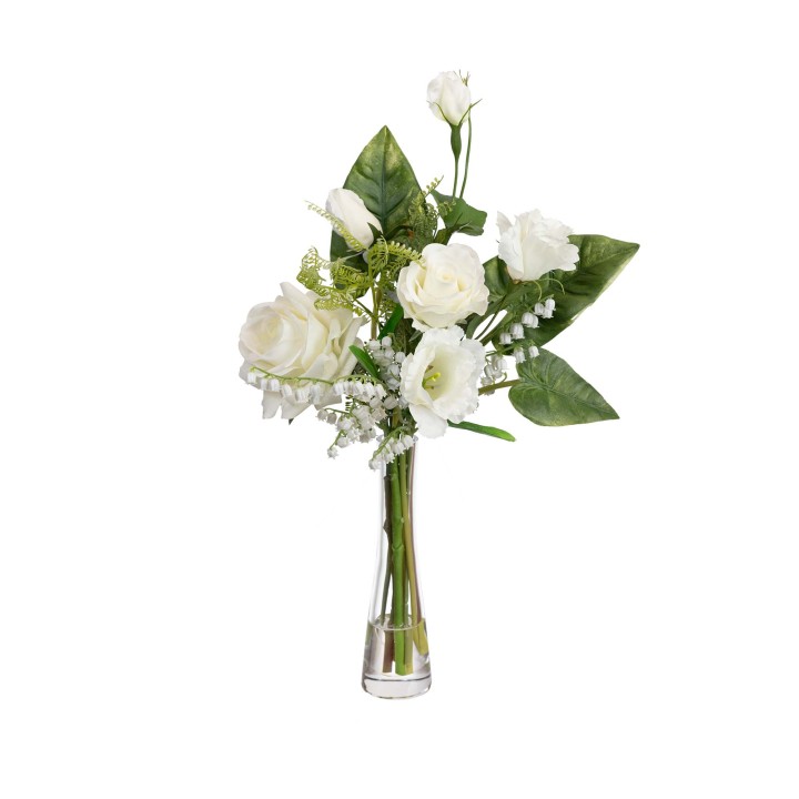 52CM ROSE & EUSTOMA MIXED ARRAGEMENT IN GLASS