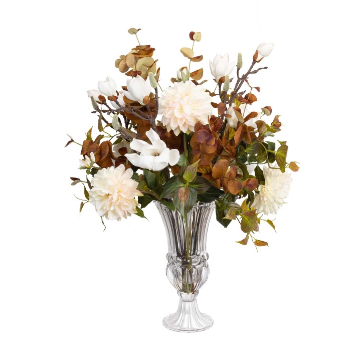 90CM MAGNOLIA & DAHLIA MIXED ARRANGEMENT IN GLASS