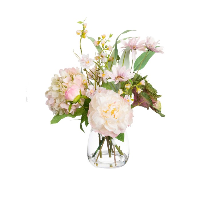 48CM HYDRANGEA AND PEONY MIXED ARRANGEMENT IN GLASS