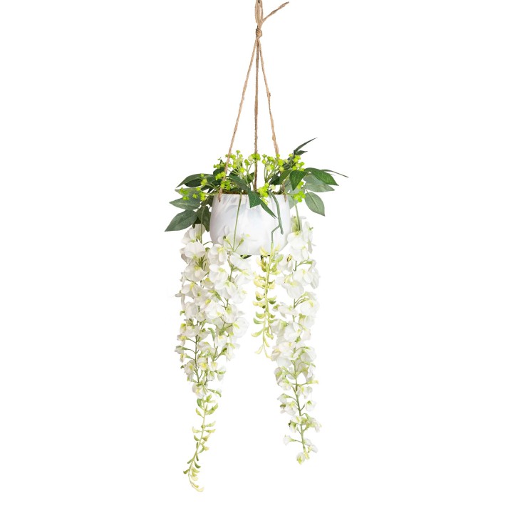 95CM WISTERIA IN HANGING PLANTER CREAM